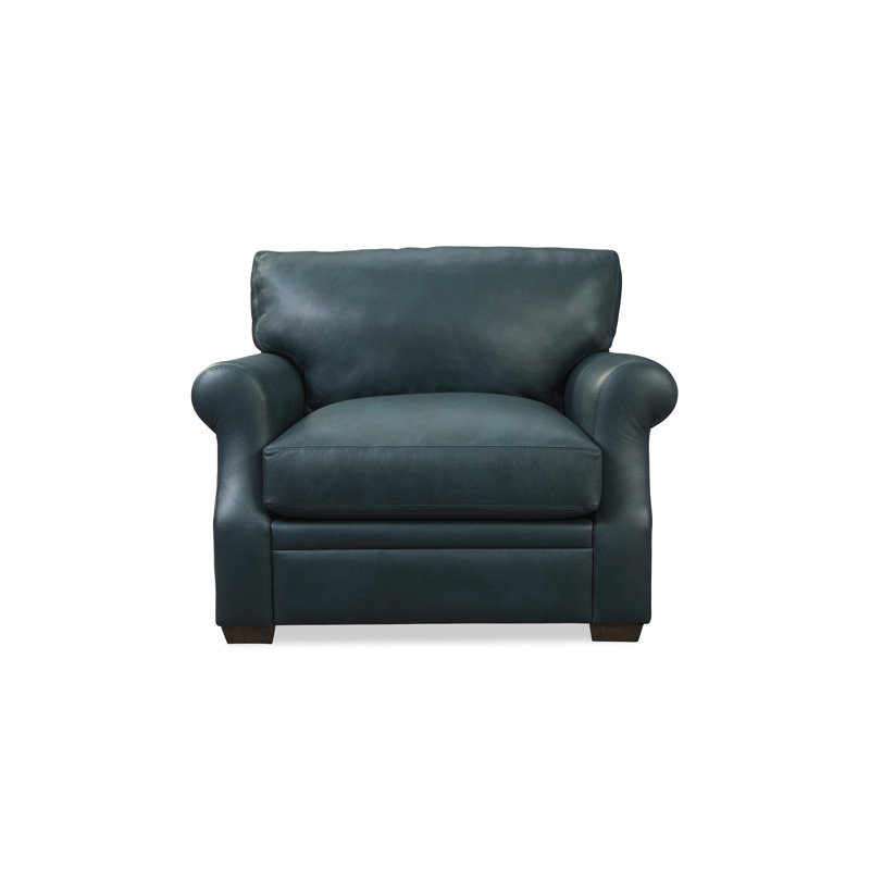Kellaman 46 Wide Genuine Leather Top Grain Leather Chair And A Half Blue Top Grain Leather